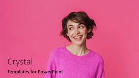  Presentation with young woman wearing boxer gloves - Presentation design with young-white-woman-wearing-sweater background and a  colored foreground