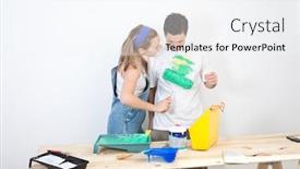  Presentation with wife - PPT layouts consisting of young wife painting on t-shirt of husband background and a sky blue colored foreground