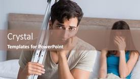  Presentation with supporting - Presentation design with young wife supporting husband on crutch after injury background and a coral colored foreground