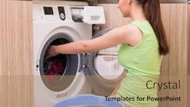 Presentation with clothes washing machine - PPT theme enhanced with young-wife-woman-washing-clothes background and a coral colored foreground