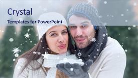  Presentation with forest winter - Cool new PPT theme with young winter couple against fir tree forest backdrop and a sky blue colored foreground