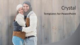  Presentation with winter - Audience pleasing presentation consisting of young winter couple against pale grey wooden planks backdrop and a light gray colored foreground