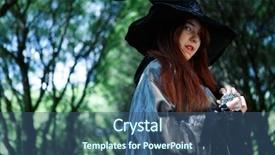  Presentation with gloomy - Theme with young witch in gloomy forest background and a ocean colored foreground