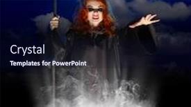  Presentation with night sky - Colorful slide set enhanced with young witch with cauldron on night sky background backdrop and a wine colored foreground