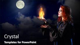  Presentation with flame - Colorful PPT layouts enhanced with young witch with flame on night sky background backdrop and a black colored foreground