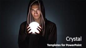  Presentation with crystal ball - Audience pleasing PPT theme consisting of young wizard with crystal ball backdrop and a black colored foreground