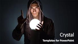  Presentation with crystal ball - Cool new slide deck with young wizard with crystal ball backdrop and a black colored foreground