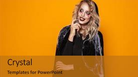  Presentation with black yellow - Amazing presentation design having young wizard woman 20s wearing backdrop and a gold colored foreground