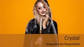  Presentation with wizard - Beautiful slide set featuring young wizard woman 20s wearing backdrop and a gold colored foreground