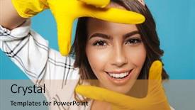  Presentation with rubber gloves - PPT layouts enhanced with young woman 20s showing rectangle background and a gold colored foreground