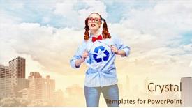  Presentation with hero woman - PPT layouts enhanced with young woman acting like super background and a  colored foreground