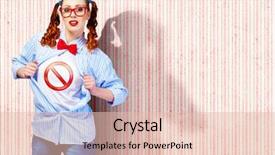  Presentation with hero woman - Presentation theme consisting of young woman acting like super hero with sign on chest background and a lemonade colored foreground