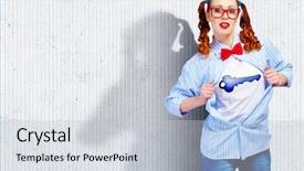  Presentation with hero woman - Audience pleasing presentation theme consisting of young woman acting like super hero with key sign on chest backdrop and a lemonade colored foreground