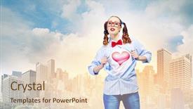  Presentation with hero woman - Cool new PPT layouts with young woman acting like super backdrop and a lemonade colored foreground