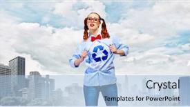  Presentation with hero woman - Beautiful slide set featuring young woman acting like super backdrop and a  colored foreground