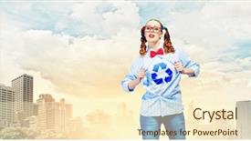  Presentation with hero woman - Amazing slide deck having young woman acting like super backdrop and a  colored foreground