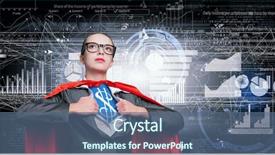  Presentation with hero woman - Slide deck enhanced with young woman acting like super background and a ocean colored foreground