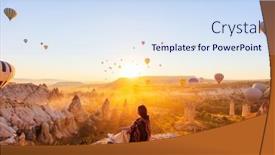  Presentation with cappadocia - Slide set with young-woman-admire-scenery background and a sky blue colored foreground