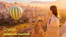  Presentation with hot air balloons - PPT theme consisting of young-woman-admires-scenery background and a  colored foreground