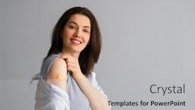  Presentation with 2019 - Cool new PPT theme with young-woman-after-vaccination-virus backdrop and a light gray colored foreground