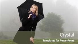  Presentation with foggy - PPT theme with young woman against a morning foggy landscape background and a gray colored foreground