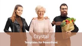  Presentation with helping man - PPT layouts with young-woman-and-a-bearded background and a coral colored foreground