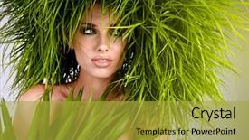  Presentation with abstract green - Colorful slides enhanced with young woman and abstract green backdrop and a gold colored foreground