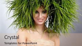  Presentation with abstract green - Cool new presentation theme with young woman and abstract green backdrop and a lemonade colored foreground