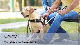  Presentation with man sitting bench - Presentation theme with young woman and blind man background and a light blue colored foreground