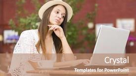  Presentation with computer security shield antivirus - Audience pleasing PPT layouts consisting of young woman and computer notebook backdrop and a  colored foreground