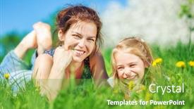  Presentation with yellow green - PPT theme enhanced with young-woman-and-her-daughter background and a tawny brown colored foreground