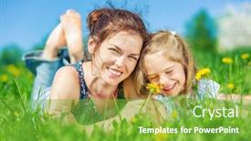  Presentation with yellow green - Slide set with young-woman-and-her-daughter background and a seafoam green colored foreground