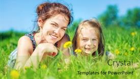  Presentation with yellow green - Slide set consisting of young-woman-and-her-daughter background and a yellow colored foreground