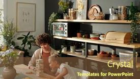  Presentation with daughter - PPT theme having young-woman-and-her-daughter background and a tawny brown colored foreground