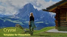  Presentation with mountain hiking - Slides with young-woman-and-her-dog background and a tawny brown colored foreground