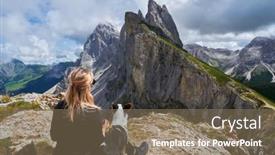  Presentation with hiking mountain - PPT theme having young-woman-and-her-dog background and a violet colored foreground