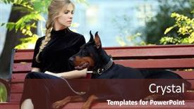  Presentation with dog park - Colorful presentation theme enhanced with doberman - young woman and her dog backdrop and a tawny brown colored foreground