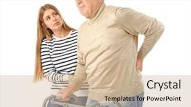  Presentation with elderly people walking difficulties - Amazing slide set having young woman and her elderly backdrop and a soft green colored foreground