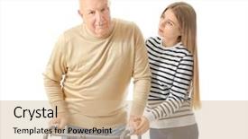  Presentation with grandfather - Beautiful PPT theme featuring young woman and her elderly backdrop and a coral colored foreground