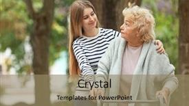  Presentation with elderly - PPT theme having young woman and her elderly background and a coral colored foreground