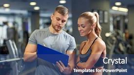  Presentation with diet low carb concept healthy - Slides enhanced with young woman and personal trainer background and a ocean colored foreground