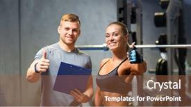  Presentation with woman sport - Colorful PPT theme enhanced with young woman and personal trainer backdrop and a tawny brown colored foreground