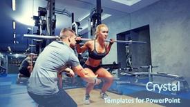  Presentation with woman sport - Slide deck with young woman and personal trainer background and a ocean colored foreground