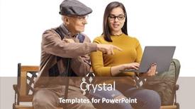  Presentation with man sitting bench - PPT layouts featuring young-woman-and-senior-man background and a tawny brown colored foreground