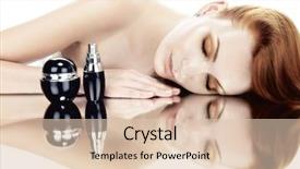  Presentation with skincare - PPT theme enhanced with young woman and skincare products background and a  colored foreground