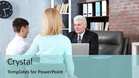  Presentation with teacher - Slide set enhanced with son meeting with teacher background and a light blue colored foreground