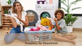  Presentation with hand washing - Slides having young-woman-and-son-putting background and a  colored foreground