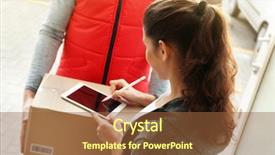  Presentation with courier - Colorful presentation enhanced with young woman appending signature backdrop and a tawny brown colored foreground