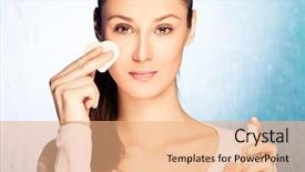  Presentation with foundation - PPT theme enhanced with young woman apply foundation background and a coral colored foreground