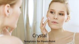  Presentation with indian woman face beauty - Amazing slide deck having young woman applying beauty cream backdrop and a  colored foreground